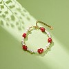 3D Lampwork Strawberry & Shell Pearl Beaded Bracelet for Women BJEW-TA00174-2