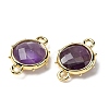 Brass Natural Amethyst Connector Charms KK-Z096-01G-03-2