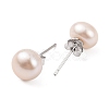 Natural Pearl Round Bead Stud Earrings EJEW-E298-01D-03P-2