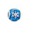 TINYSAND Barrel 925 Sterling Silver Sea Blue Snowflake Charm European Beads TS-C-005-1