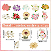 10Pcs 10 Styles Creative Flower Zinc Alloy Brooches JEWB-SC0001-47-2