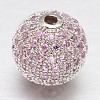 CZ Brass Micro Pave Cubic Zirconia Round Beads ZIRC-L017-8mm-16P-1
