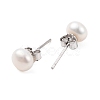 Natural Pearl Round Bead Stud Earrings X-EJEW-E298-01C-01P-2
