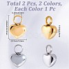 2Pcs 2 Colors Heart Stainless Steel Urn Ashes Pendants STAS-CN0001-73-2