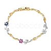 Brass Micro Pave Cubic Zirconia Link Chain Bracelets for Women BJEW-C156-04B-03GP-4