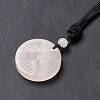 Natural Rose Quartz Flat Round with Tree of Life Pendant Necklace with Nylon Cord for Women NJEW-P274-03-06-4