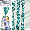 100Pcs Leaf Printed OPP Cellophane Candy Packaging Bags ABAG-GF0001-40-1