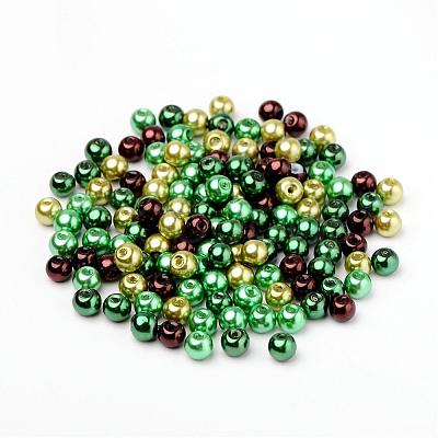 Choc-Mint Mix Pearlized Glass Pearl Beads HY-X006-6mm-04-1