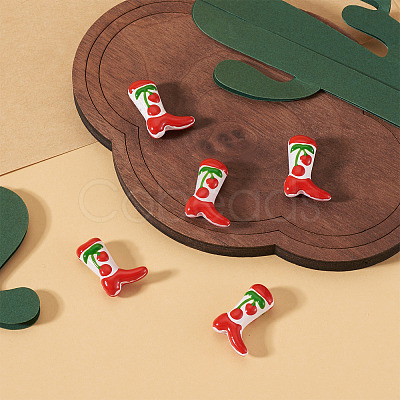 5Pcs Boot Baking Paint Glass Enamel Beads LAMP-TADJ0001-08H-1