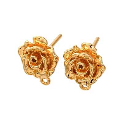Flower Brass Stud Earring Findings KK-K382-33G-1