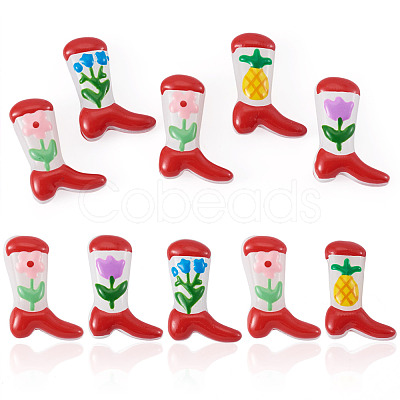 5Pcs Boot Baking Paint Glass Enamel Beads LAMP-TADJ0001-08-1