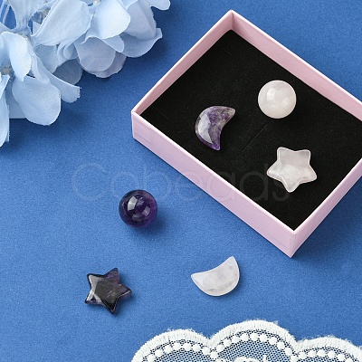 Natural Gemstone Healing Moon & Star & Round Ornaments AJEW-FS0001-12B-1