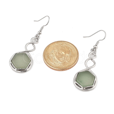 Hexagon Natural Green Aventurine Dangle Earrings EJEW-K298-01P-03-1