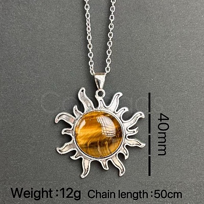 Natural Tiger Eye Sun Pendant Alloy Chain Vintage Necklaces WB3716-12-1