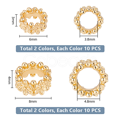 40Pcs 4 Style Eco-Friendly Rack Plating Brass Beads KK-PH0006-20-1