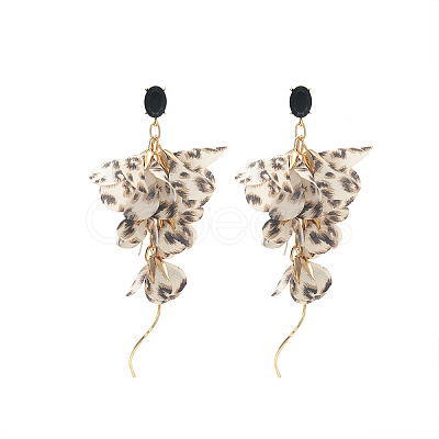 Bohemian Style Alloy & Leopard Print Cloth Stud Earrings FS-WG62249-01-1