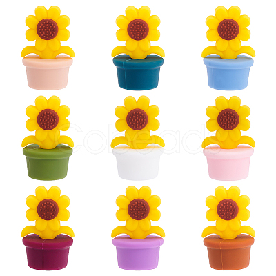 CHGCRAFT 9Pcs 9 Colors Sunflower Silicone Beads SIL-CA0002-70-1