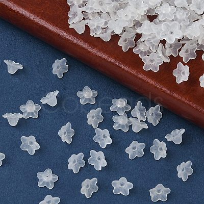 Transparent Frosted Acrylic Flower Beads X-PL554-1
