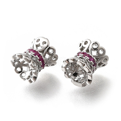 Brass Micro Pave Magenta Cubic Zirconia Beads KK-M318-32P-1