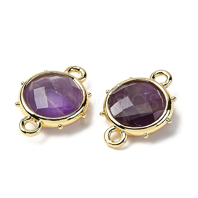 Brass Natural Amethyst Connector Charms KK-Z096-01G-03-1