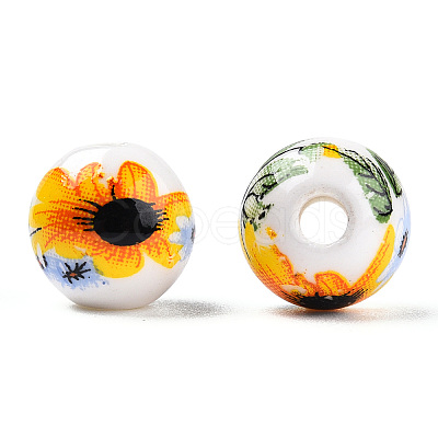 Floral Printed Porcelain Beads PORC-E021-01C-1