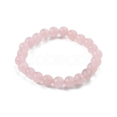 Natural Rose Quartz Bead Stretch Bracelets BJEW-K212-B-045-1