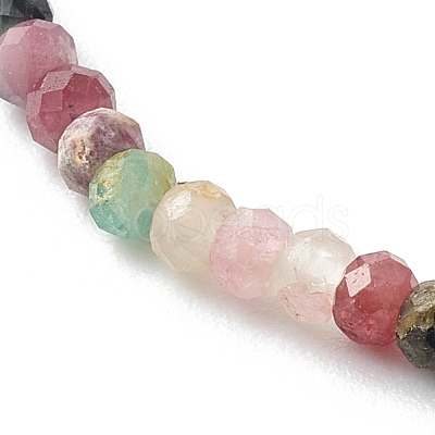 Faceted Rondelle Natural Multicolor Tourmaline Beads Stretch Bracelets BJEW-JB06383-11-1