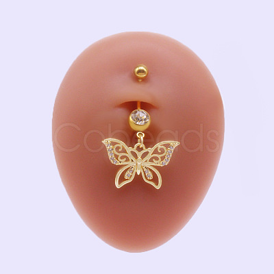 316L Surgical Stainless Steel Micro Pave Clear Cubic Zirconia Belly Rings FS-WGA8928-02-1