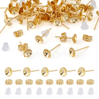 50Pcs Brass Earring Settings KK-TA0008-38B-1