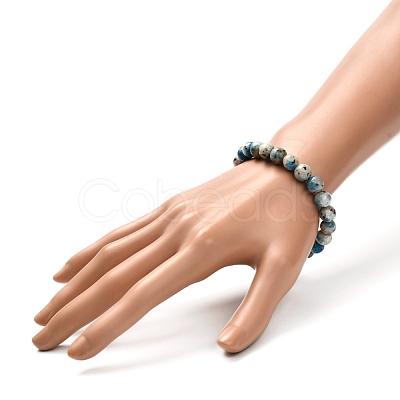 Natural K2 Stone/Raindrop Azurite Round Beads Stretch Bracelet for Men Women BJEW-JB06812-1
