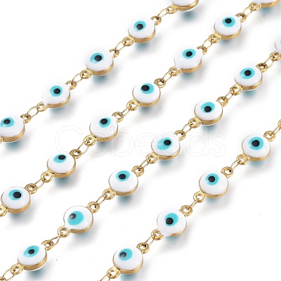 3.28 Feet Handmade Enamel Link Chains X-STAS-I154-02G-1
