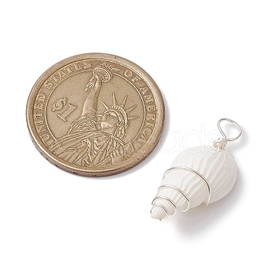 Natural Trumpet Shell Copper Wire Wrapped Pendants PALLOY-JF02683-02-1