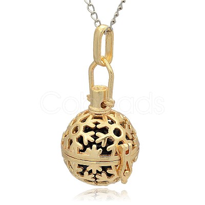 Golden Tone Brass Hollow Round Cage Pendants KK-J232-08G-1