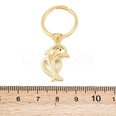 Adjustable Brass Micro Pave Cubic Zirconia Pendant Finger Rings for Women LS-RJEW-A090-01A-G-1