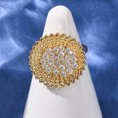 Brass Micro Pave Cubic Zirconia Cuff Open Rings RJEW-F204-05G-1