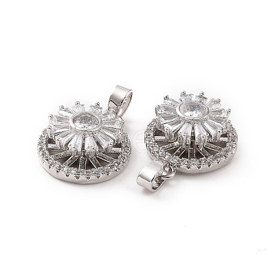 Brass Micro Pave Clear Cubic Zirconia Pendants KK-E068-VC301-1