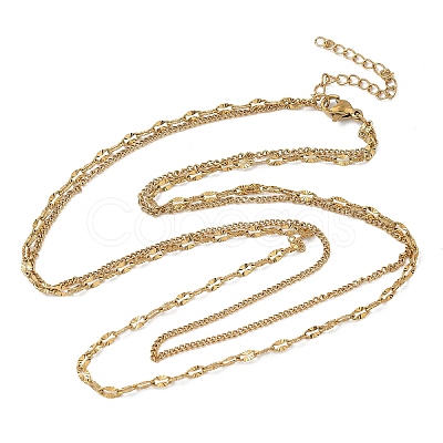 304 Stainless Steel Dapped Chain Double Layered Necklaces for Women NJEW-U050-02C-G-1