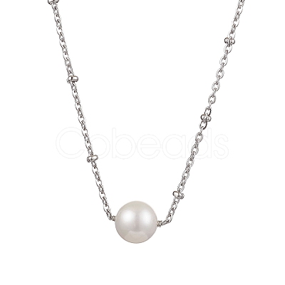 Round Natural Cultured Freshwater Pearl Pendant Necklaces X-NJEW-JN04965-1