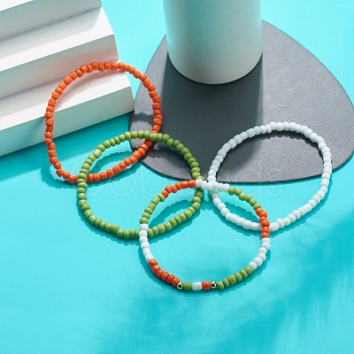 4Pcs 4 Color Glass Beaded Stretch Bracelets Set for Women BJEW-JB08805-1