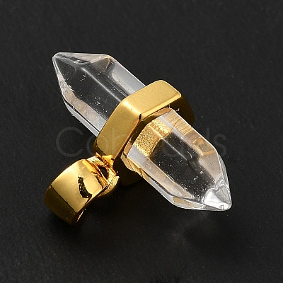 Natural Quartz Crystal Double Terminal Pointed Pendants G-P481-01G-11-1