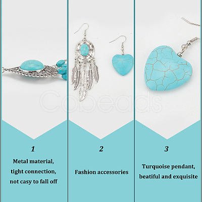 ANATTASOUL Natural & Synthetic Turquoise Heart Pendant Necklaces & Beaded Bracelets & Feather Chandellier Earrings SJEW-AN0001-45-1