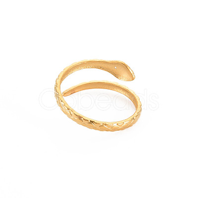 Ion Plating(IP) 304 Stainless Steel Snake Open Cuff Ring for Women RJEW-S405-179G-1