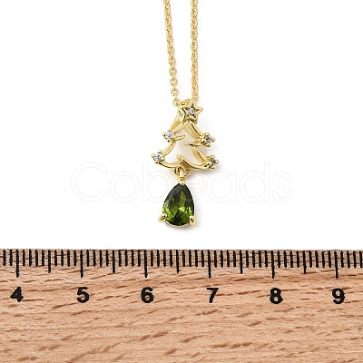 Christmas Tree Brass Micro Pave Cubic Zirconia Pendants Necklaces NJEW-L468-01G-B01-1
