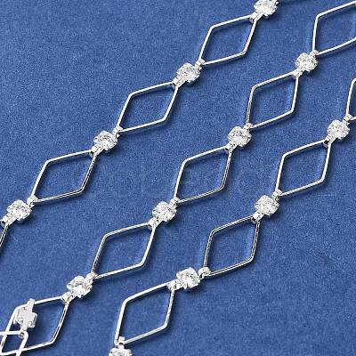 Handmade Brass Pave Clear Cubic Zirconia Rhombus Link Chains CHC-G027-01S-1