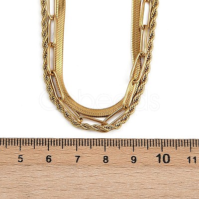 304 Stainless Steel Rope Chain 3 Layer Necklaces for Women NJEW-A057-02B-G-1