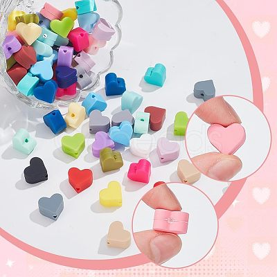 96Pcs 24 Colors Heart Food Grade Eco-Friendly Silicone Beads SIL-PH0001-30-1