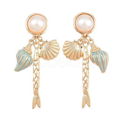 Alloy Enamel with Plastic Pearls Stud Earrings EJEW-Z172-05G-02-1