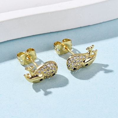 Brass Micro Pave Clear Cubic Zirconia Stud Earrings EJEW-D328-04G-03-1