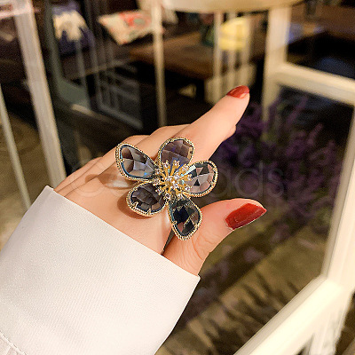 Alloy & Rhinestone/Synthetic Quartz Cuff Rings FS-WGD97BC-01-1