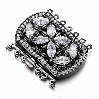Brass Cubic Zirconia Box Clasps ZIRC-O020-08B-NR-1